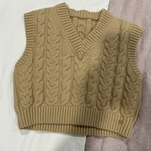 Aritzia Cable Knit V-Neck Sweater Vest - Brown
